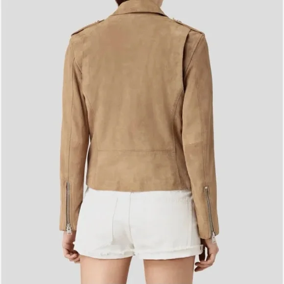 All Saints Richardson Biker Sand Brown Women Jacket. - Picture 3 of 11